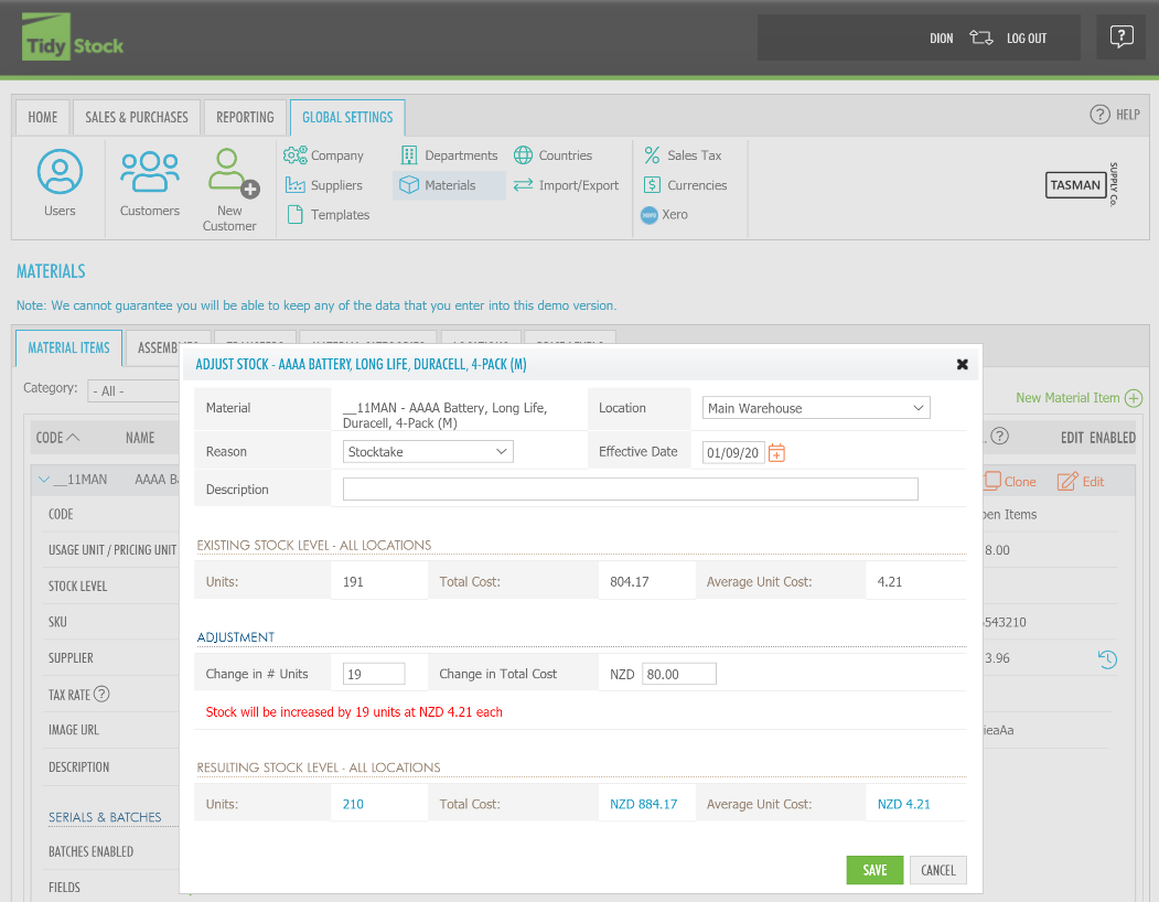 How to complete a stock adjustment